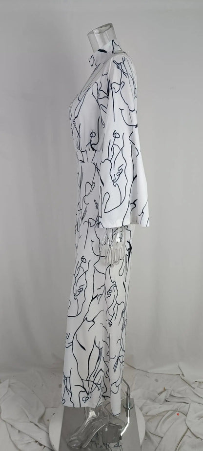 Casual Elegant Jumpsuits Women Autumn New Loose Long Pants Long Sleeve Printed High Waist Wide Leg Jumpsuit Commuting Playsuits