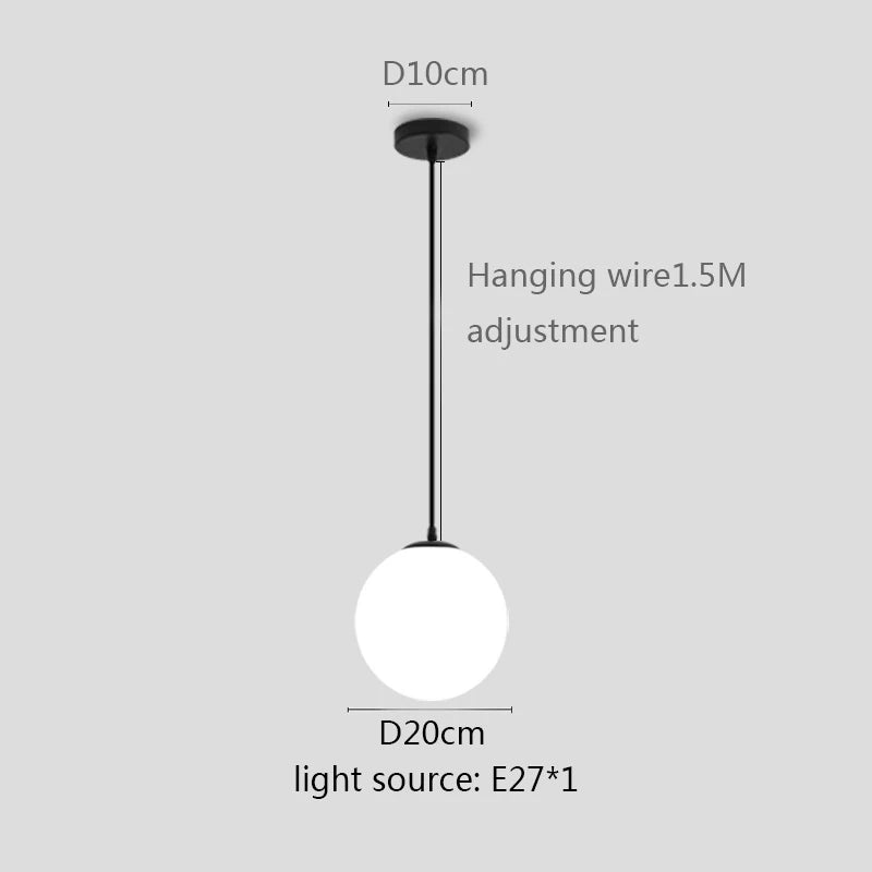 Gold/Black/silv Glass Ball Pendant Lights White Globe Hanging Lamps Bar Restaurant Deco Luminaire Bedroom Light E27 Pendant Lamp