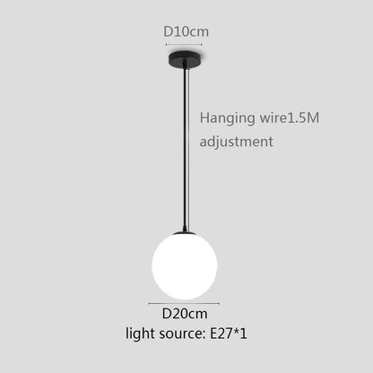 Gold/Black/silv Glass Ball Pendant Lights White Globe Hanging Lamps Bar Restaurant Deco Luminaire Bedroom Light E27 Pendant Lamp