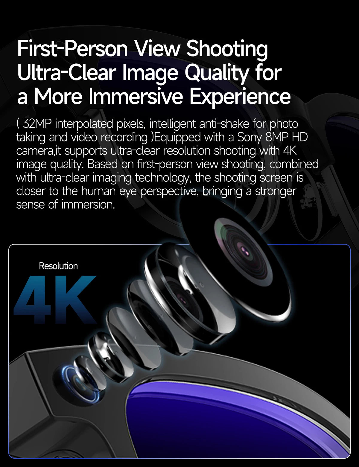 2026 New AI Smart Glasses with Camera 4K EIS Anti-Shake Video&Photo Capture Real-Time Translation Recording Glasses Photochromic
