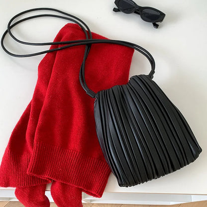 PU Leather Small Square Crossbody Bags for Women 2026 New Fashion Pleated Versatile Phone Shoulder Bag Korean Luxury Handbags