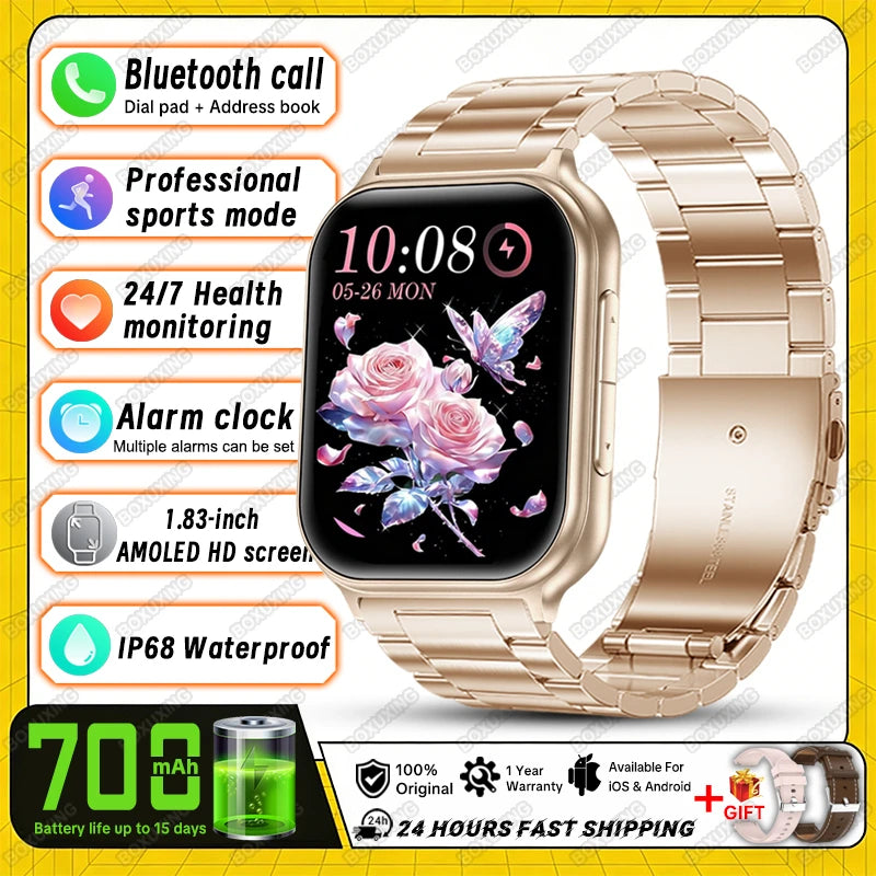 2026 New Smartwatch Women Sports Fitness Track IP68 Waterproof Built-in 24H Heart Rate Bluetooth Call Ladies Fashion Smartwatch