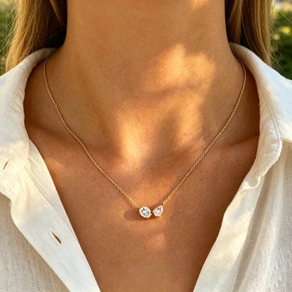 Smyoue Oval Cut Pear Cut All Moissanite Necklace for Women 2 Gems Classic Wedding Jewelry Bridal Real Pure S925 Silver Chain