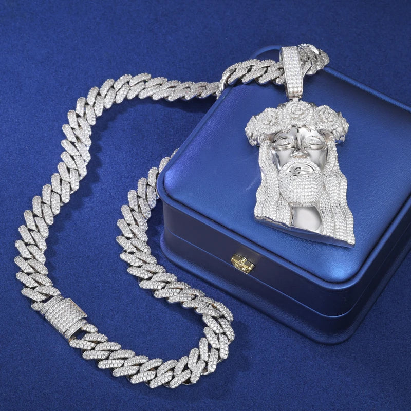 Iced Out VVS Moissanite Jesus Head Pendant Necklace for Men and Women 925 Sterling Silver Hip Hop Christian Jesus Facial Jewelry