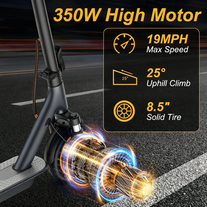 PORORO Electric Scooter 350W 19mph Max Speed APP Smart Control Dual Shock Absorption & Dual Suspension 22miles Max Range For City Commuter