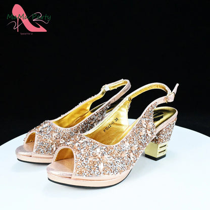 2025 Fashion Style Nigerian Ladies Lovely Shoes and Bag to Match Set in Gold Color Specials Pumps for Dress