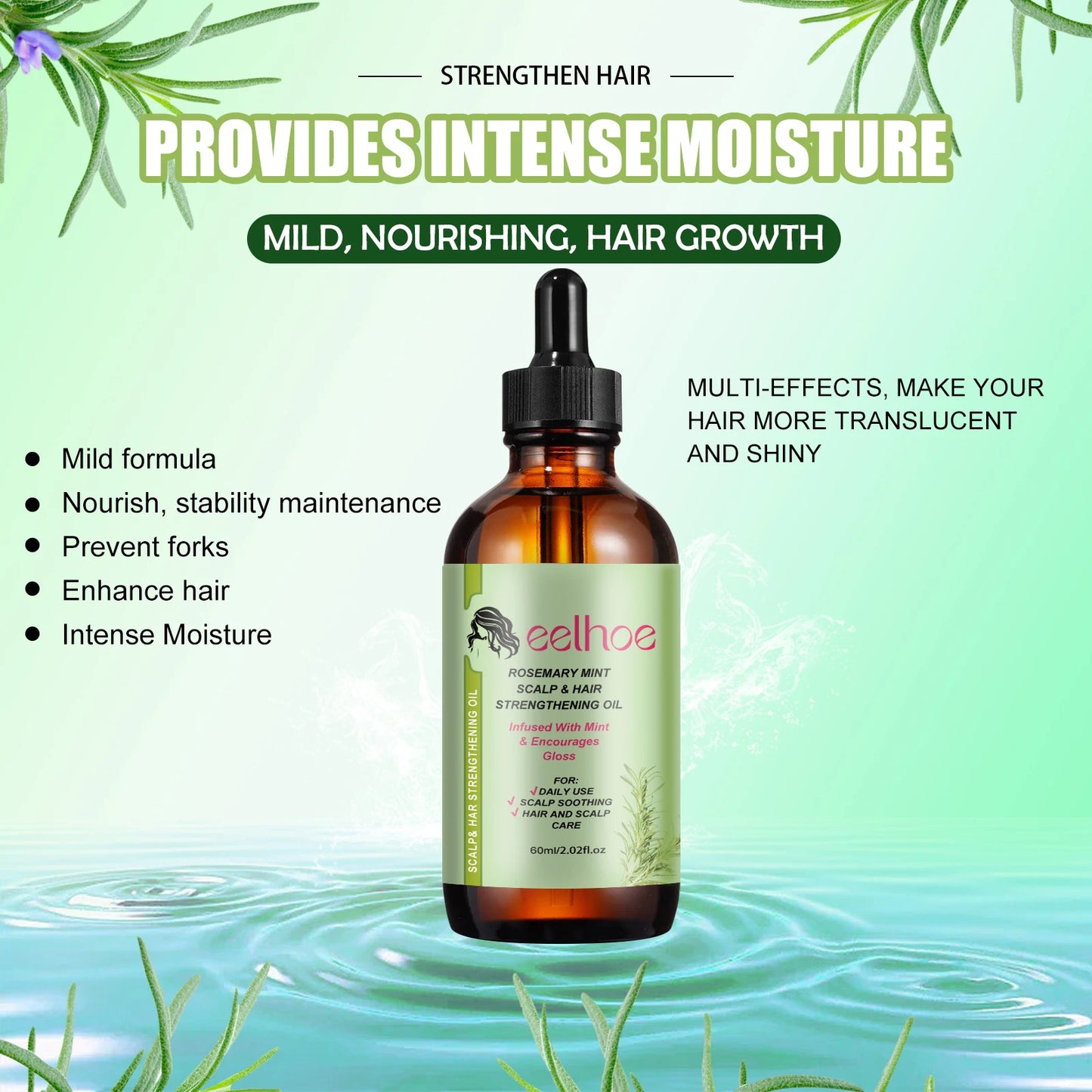 EELHOE Rosemary Hair Care Essential Oil - Reduces Frizz, Enhances Shine, Mint-Infused, Nourishing Care for Women and Men 1set