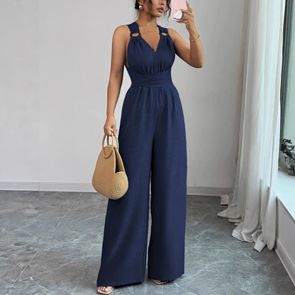 Jumpsuits women 2026 rompers new features fashion sexy V-neck backless cross-belt, wide-leg jumpsuit jumpsuits women's clothing