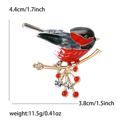 Fashion Magpie Brooch Cute Bird Flower Enamel Rhinestone Corsage Pin Clothing Accessories Jewelry