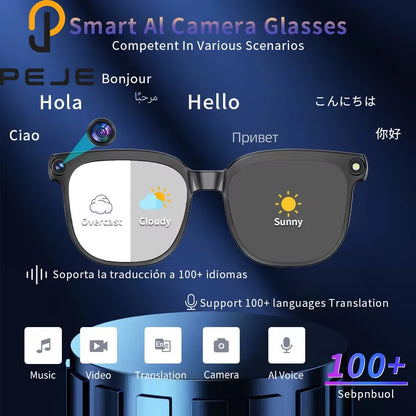 PEJE AI Smart Glasses with Camera, 1080P HD Video Recording Glasses, AI Assistant (ChatGPT/Doubao), Real-Time Translation