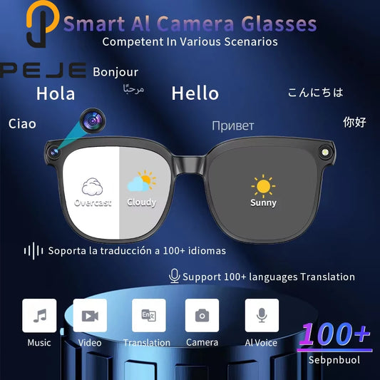 PEJE AI Smart Glasses with Camera, 1080P HD Video Recording Glasses, AI Assistant (ChatGPT/Doubao), Real-Time Translation