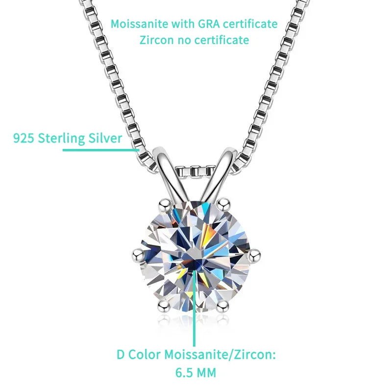 TY 1ct Moissanite Pendant Necklaces S925 Sterling Silver Solitaire Necklace Chains For Women Fine Jewellry Gifts