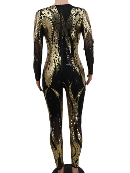 Sexy Long sleeve Sequin bodycon jumpsuit women body bodysuit one piece birthday party nightclub outfits womens jumpsuits overall