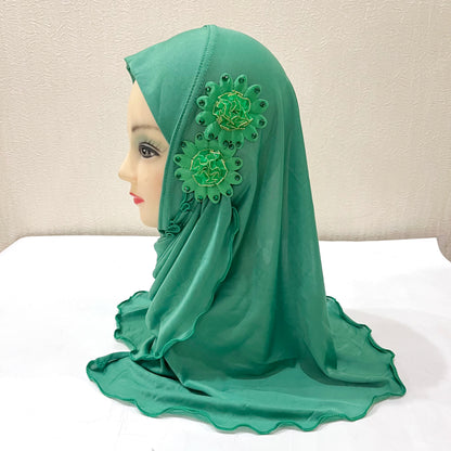 H081 beautiful small girl hijab with flowers cute hijab hats women's caps can fit 2-6 years old girls