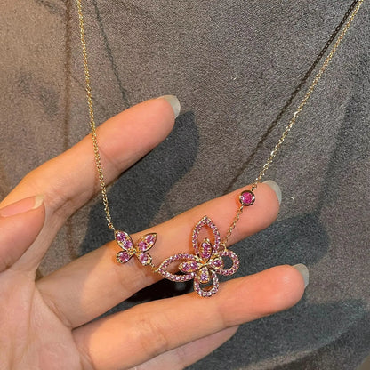 S925 Silver Butterfly Flower Pendant Women's Necklace AAAAA+ Sparkling Zircon High quality Luxury Wedding Party Exquisite Gift