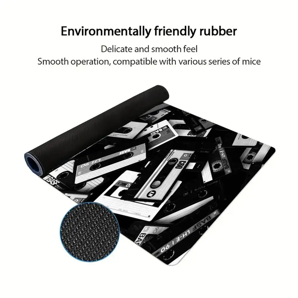 Large Retro Cassette Tape Gaming Mouse Pad NonSlip Rubber Base Keyboard Desk Mat Vintage Desktop Mousepad Gamer Office Table Mat