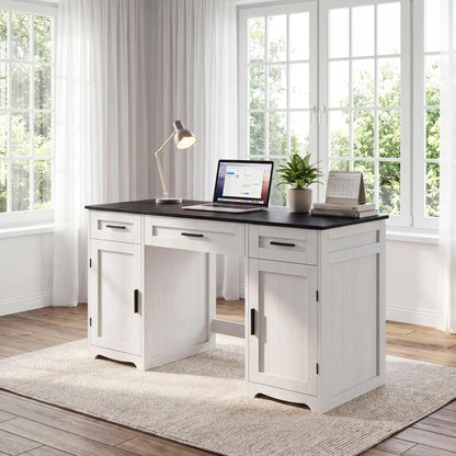 Farmhouse Executive Desk With Drawers Wood Home Office Desk