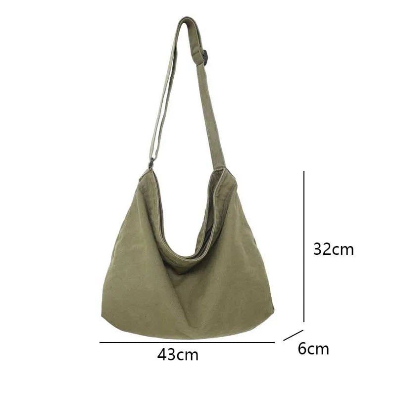 100% Cotton Shoulder Bags Women Large Capacity Canvas Tooling Packages Korea Style Cloth Crossbody Bags Solid Messenger Bags