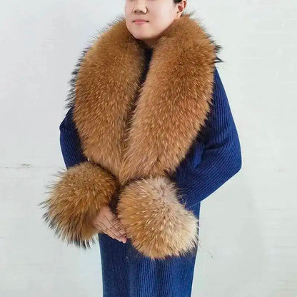 Winter Real Fox Fur Collar Cuffs Set Neck Warmer Fur Scarves Shawls Natural Fox Fur Collar Scarf Women Men Coat Warm Accessories