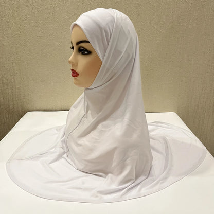 H292 Plain Two Pieces Large size muslim hijab with chin part top quality amira pull on islamic scarf hot sell headscarf
