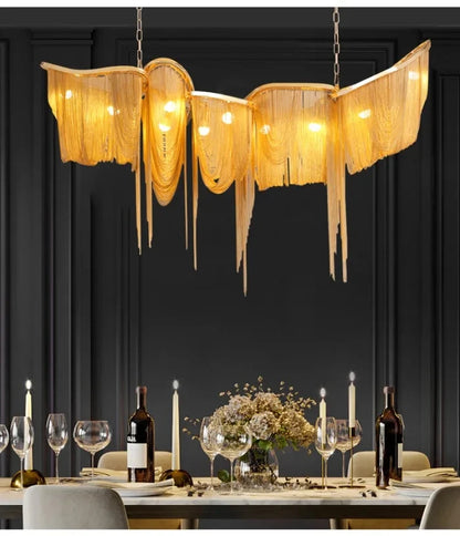 Italian Luxury Gold Tassel Chandeliers Designer Lighting Living Dining Room Decor Aluminum LED Pendant Lamp Villa Hanging Lights