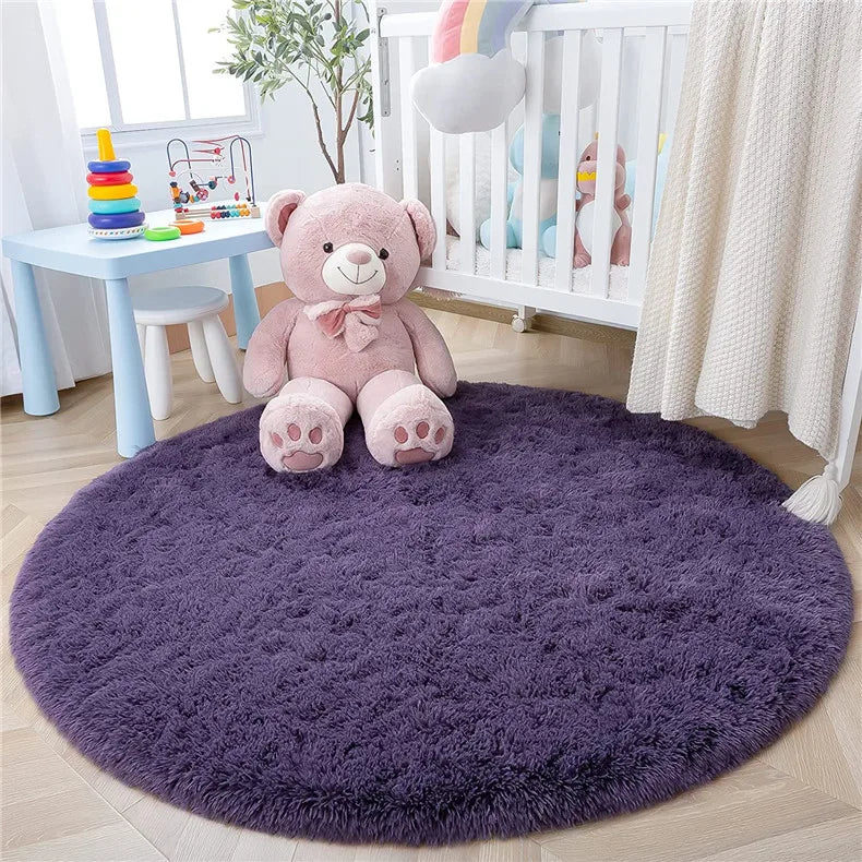 Round Fluffy Soft Area Rugs for Kids Room Princess Castle Plush Shaggy Carpet Cute Circle Nursery Rug Home Decor Circular Carpet
