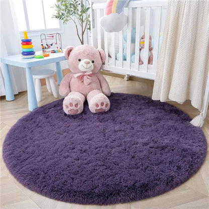 Round Fluffy Soft Area Rugs for Kids Room Princess Castle Plush Shaggy Carpet Cute Circle Nursery Rug Home Decor Circular Carpet