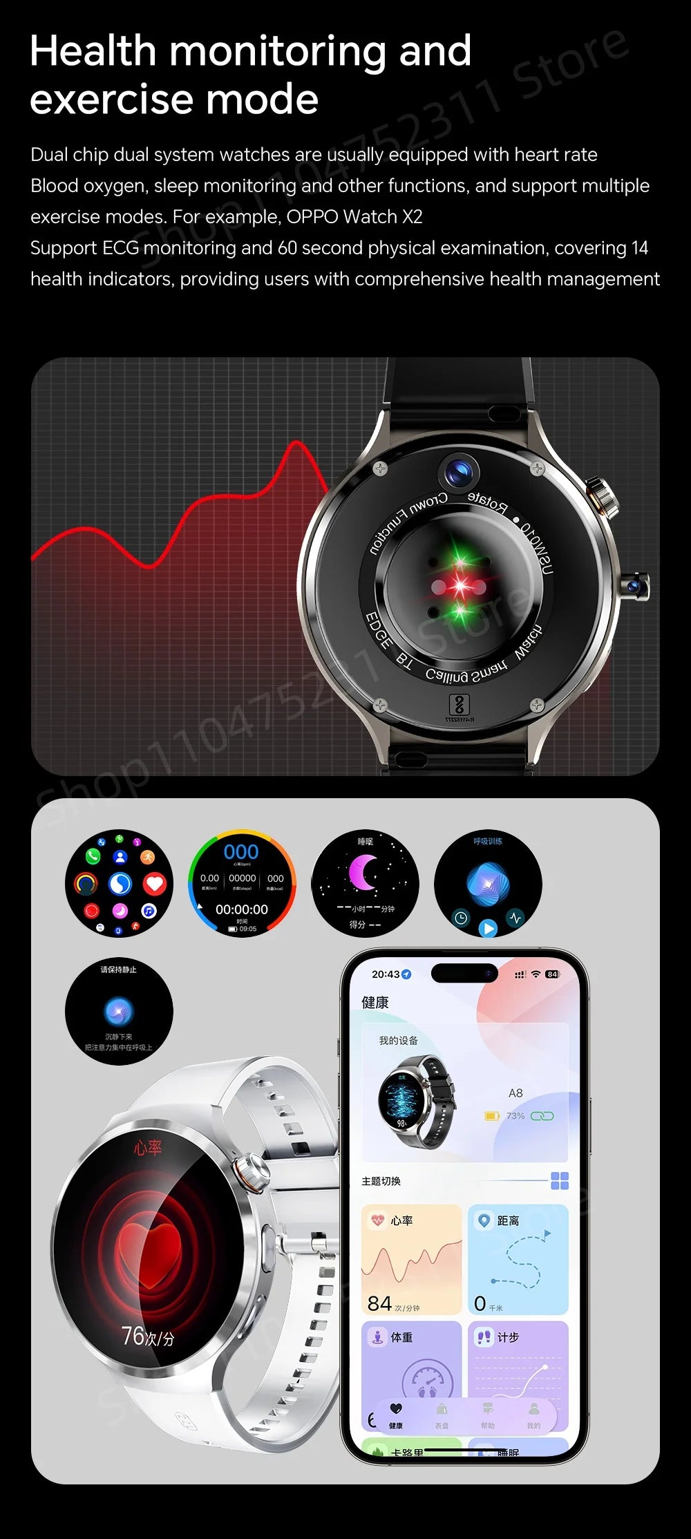 4G 5G Cellular Version Android 13.0 Smartwatch GPS Wifi Smart Watch With 190° Rotary Camera Dual System WIFI Google Play Store
