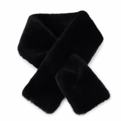 Winter Warm Faux Mink Fur Cross Scarf Solid Color Thickened Neckerchief Wrap Soft Neck Warmer Collar Scarf Autumn Winter