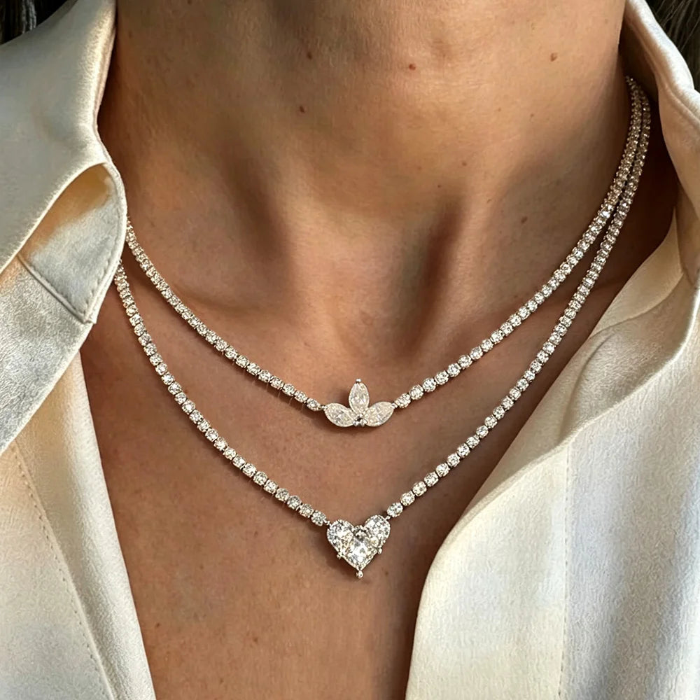 CEICI GRA Certified Full Moissanite Tennis Necklace for Women 925 Sterling Silver with Heart Diamond Pendant Adjustable Choker