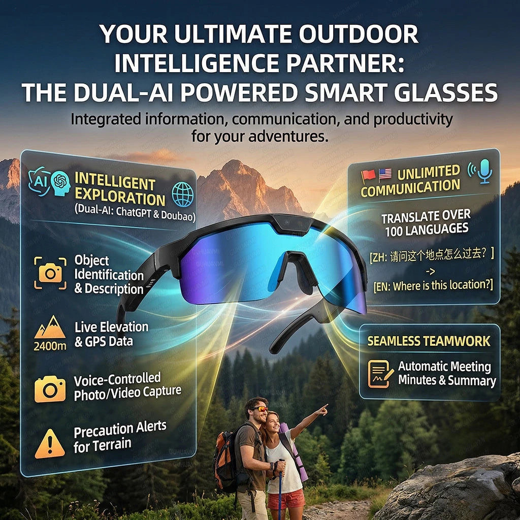AI Smart Glasses 2026 New, 1200P HD Camera, 30MP Photo, Real Time Translation, Voice Control, Wireless 5.3 for Outdoor Vlog Use