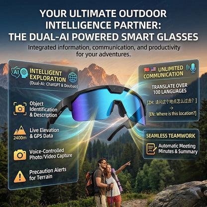 AI Smart Glasses 2026 New, 1200P HD Camera, 30MP Photo, Real Time Translation, Voice Control, Wireless 5.3 for Outdoor Vlog Use