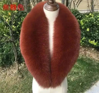Natural Color Raccoon Fox Real Fur Collar Scarf Genuine Big Size Scarves Warp Shawl Neck Warmer Stole Muffler with Clip Loops #6