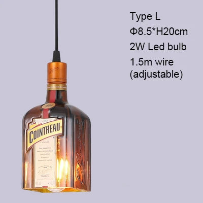 Retro Industrial Loft Wine Bottle Pendant Lights Restaurant Cafe Bar Glass Hanging Lamp Clothing Store Lustre Indoor Lighting