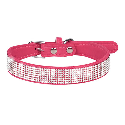 New Shiny Rhinestone Pet Collar, Soft Microfiber Adjustable Collar for Small Medium Dogs & Cats, Lightweight Walking Collar