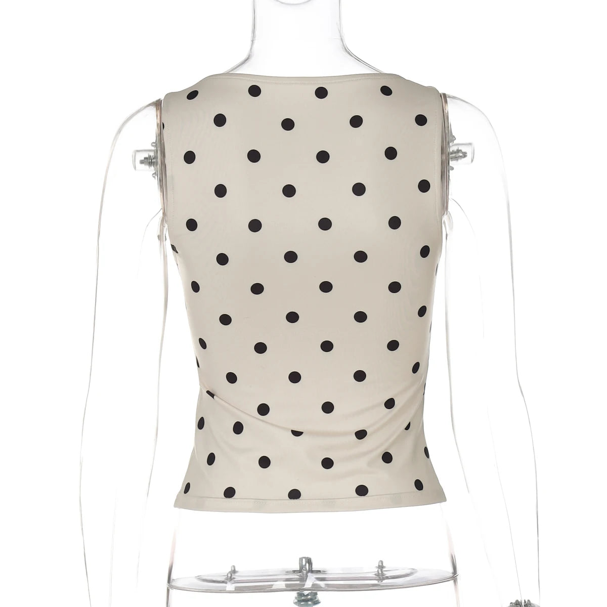 Hugcitar Women'S Fashion Polka Dot Print O Neck Sexy Slim Crop Tank Top Summer Female Clothes Beach Vacation Party Streetwear