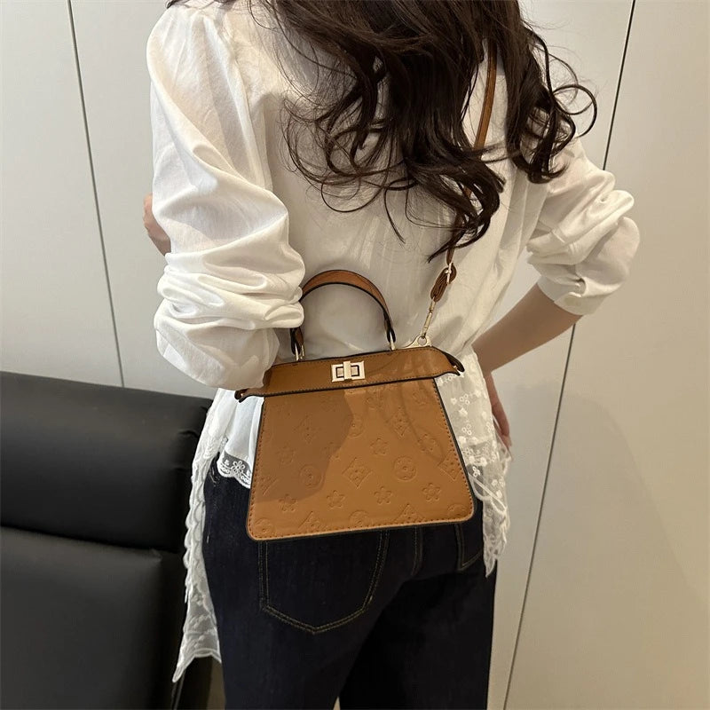 Fashion Embossed Top Handle Bags for Women,Metal Turn Lock Handbag, Adjustable Crossbody Strap,versatile Purse for Daily Outings