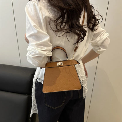 Fashion Embossed Top Handle Bags for Women,Metal Turn Lock Handbag, Adjustable Crossbody Strap,versatile Purse for Daily Outings