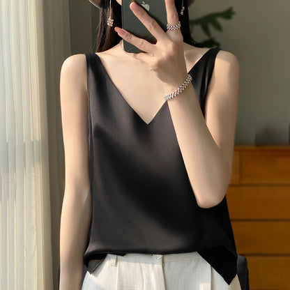 New Lce Silk Satin Camisole Women's Spring/Summer Solid Color Sleeveless Sexy Comfortable Silk Underwear Vest RW-D09