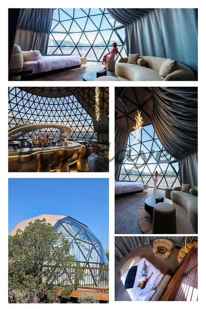 Hexagonal Tempered Glass Dome House, Geodesic Igloo Tent with Aluminum Frame, Luxury Outdoor Resort Round Camping Hotel Shelter