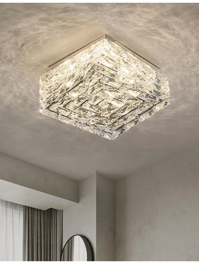 Modern Nordic Luxury Crystal LED Ceiling Light Gold Chrome Flush Mount Lamp for Living Dining Room Bedroom Home Decor Lighting
