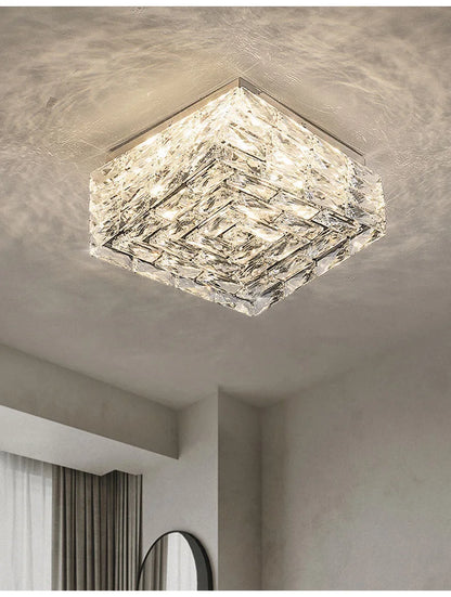 Modern Nordic Luxury Crystal LED Ceiling Light Gold Chrome Flush Mount Lamp for Living Dining Room Bedroom Home Decor Lighting