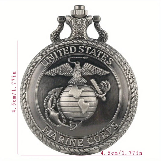 Marine Corps Emblem Pocket Watch, Vintage Quartz Pocket Watch Necklace
