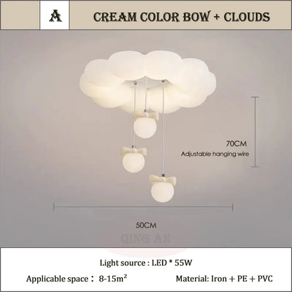 Children's Room Princess Room Cloud Ceiling Lights Pink Bow Bubble Ball Lamp LED Cream Style Romantic Girl Bedroom Ceiling Lamps