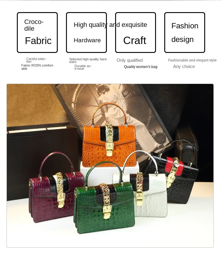 Luxury Fashion Brand Women's Handbags Genuine Leather Shoulder Crossbody Bag Crocodile Small Hard Square Portable Messenger Bags