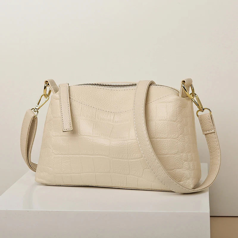 100% Genuine Cowhide Crocod Pattern Luxury Shoulder Bags For Women Designer Solid Color Soft Crossbody Bag Handbags Purses Sac