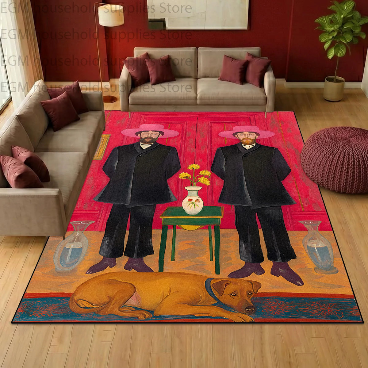 Retro Pop Art Oil Painting Carpet for Living Room Bohemian Home Decor Large Area Rugs Non-slip Washable Bedroom Fluffy Floor Mat