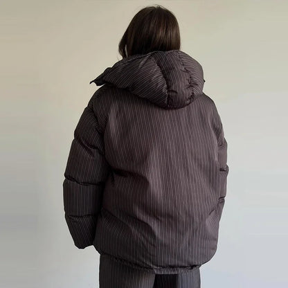 Polka Dots Hooded Cotton Coats Trousers Set 2026 Winter Loose Zippers Drawstring Jacket Elastic Waist Pants Women's Warm Outfits