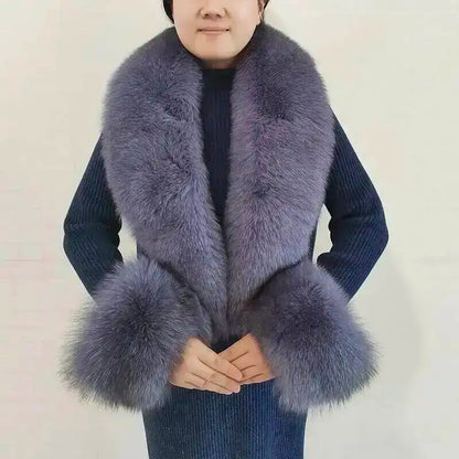 Winter Real Fox Fur Collar Cuffs Set Neck Warmer Fur Scarves Shawls Natural Fox Fur Collar Scarf Women Men Coat Warm Accessories