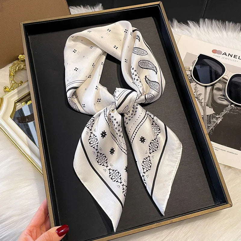2025 Korean Satin Silk Scarf 70cm Square Women Fashion Shawl Wrap Neckerchief New Elegant